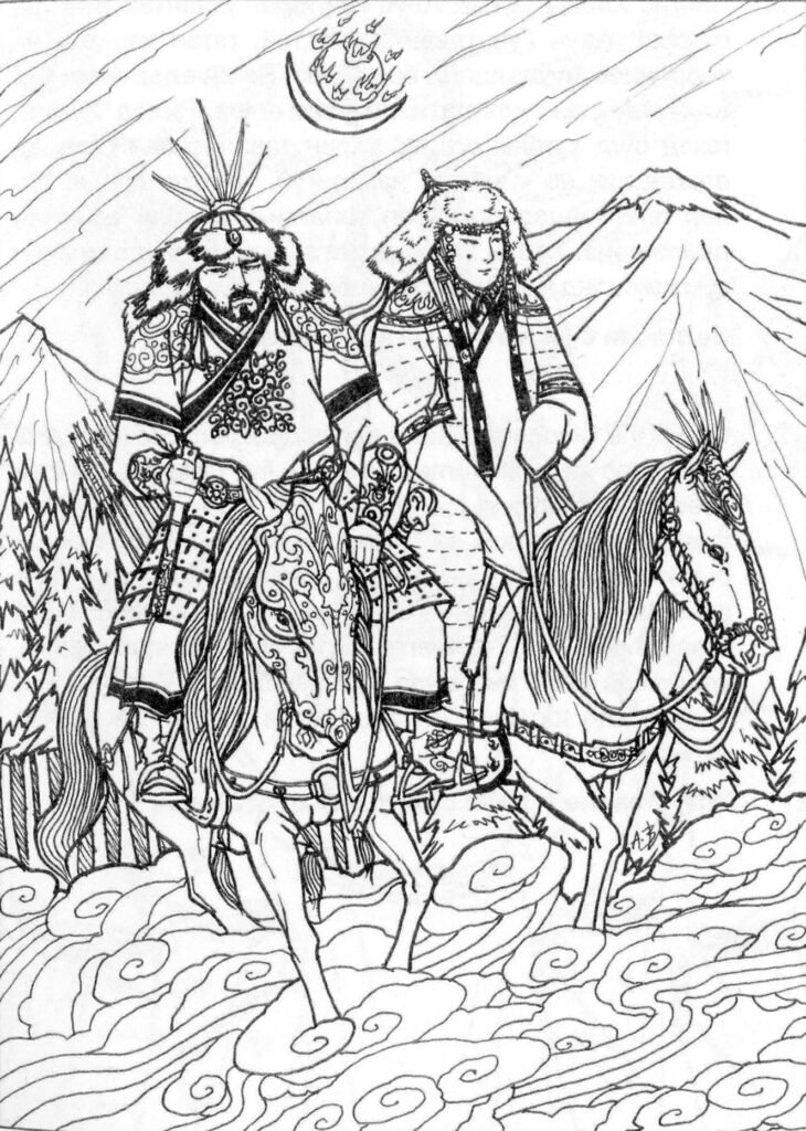 Borte the Wolf and Hua the Deer riding a horse